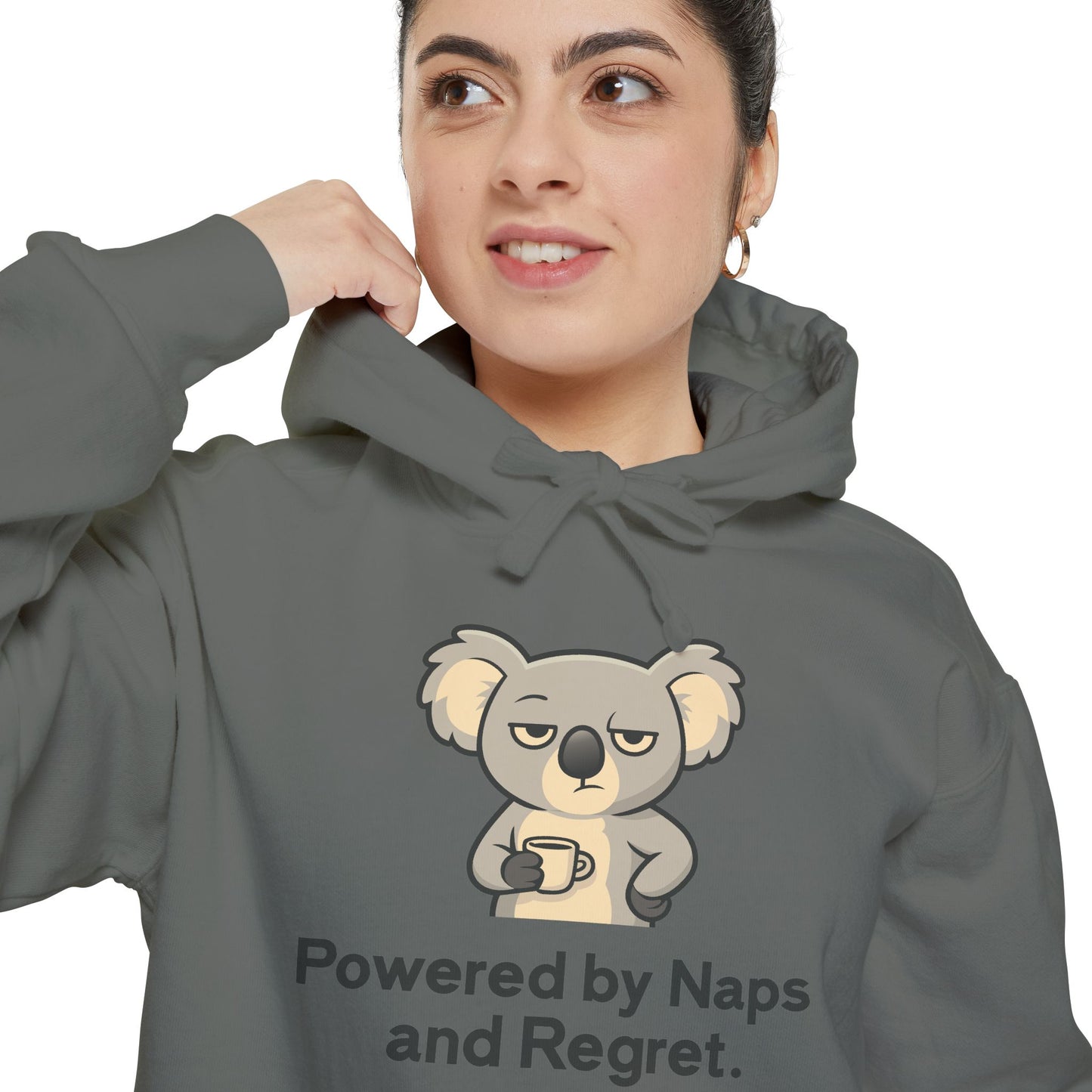 'Powered by Naps and Regret' Cute Koala Graphic Hoodie