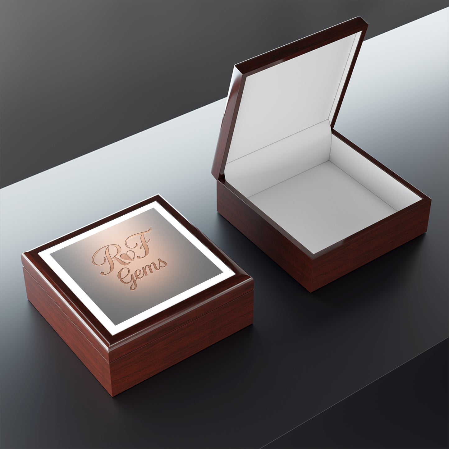 Engraved RF Gems Jewelry Box — Personalized Rose Gold Monogram Keepsake Box
