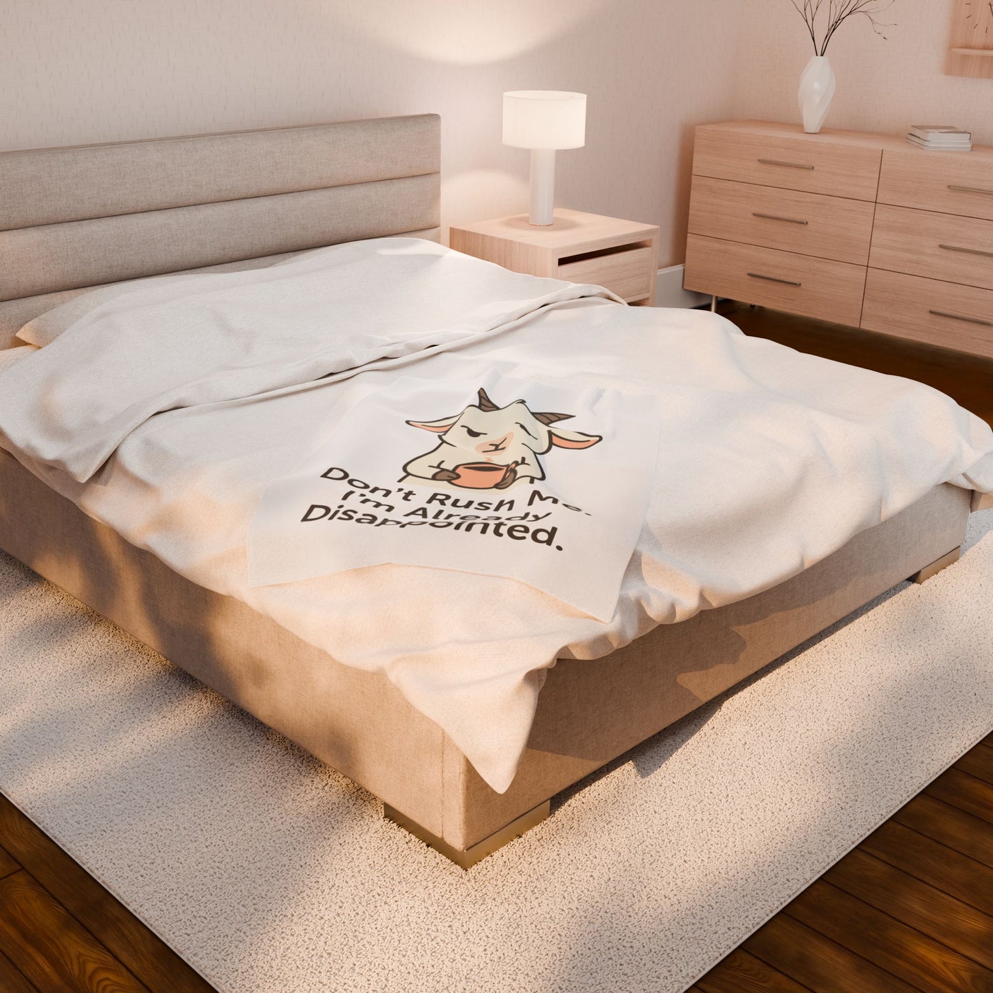 Velveteen Plush Blanket — 'Don't Rush Me, I'm Already Disappointed' Cute Goat Cozy Throw
