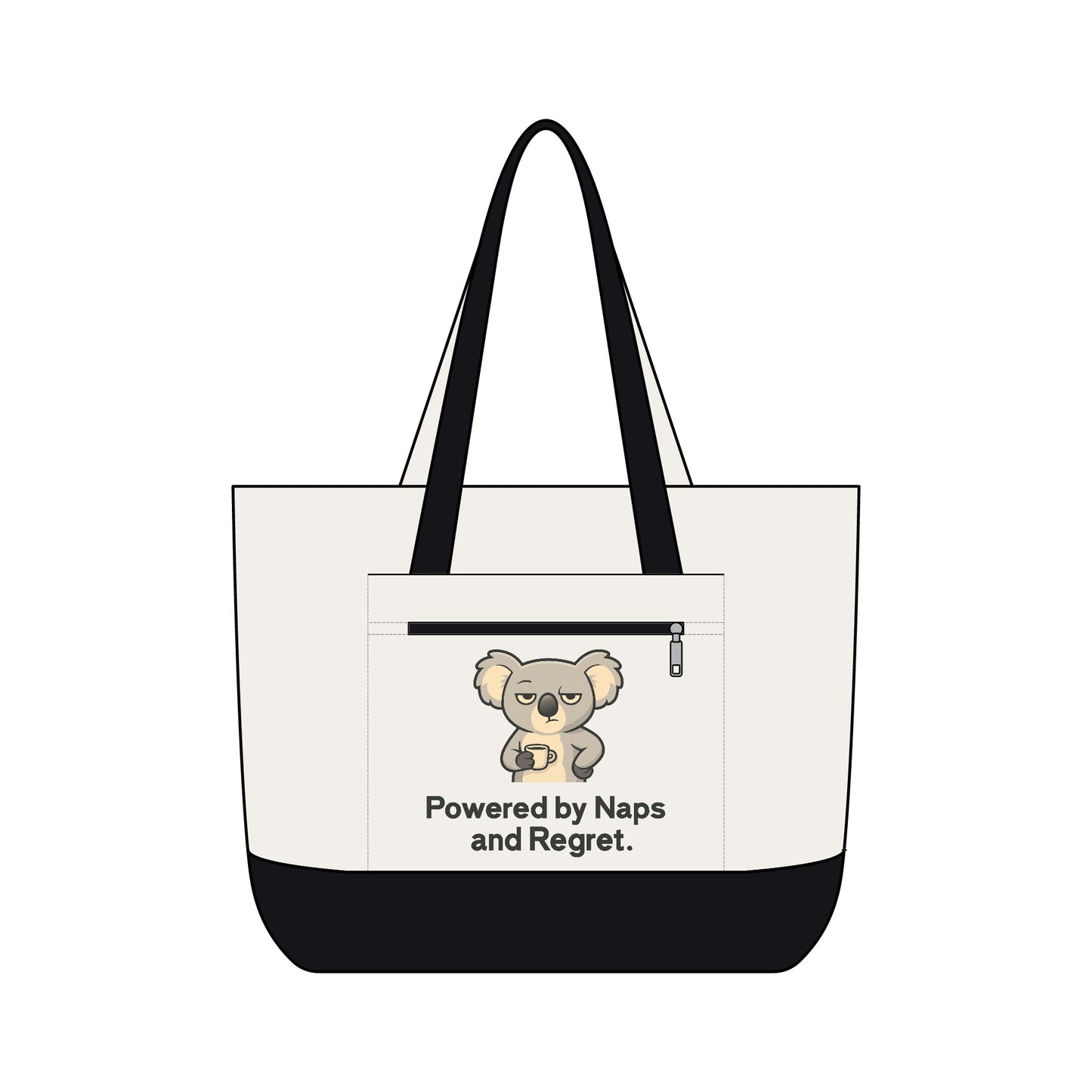 Canvas Tote — "Powered by Naps and Regret" Koala Zippered Tote