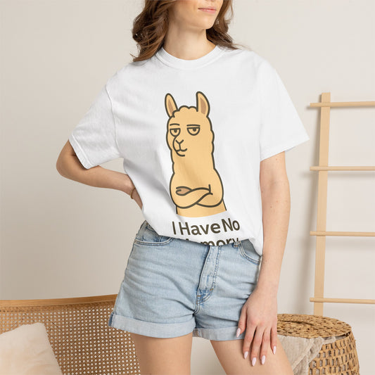 Funny Sarcastic Llama T-Shirt — "Has No Memory" Graphic Tee