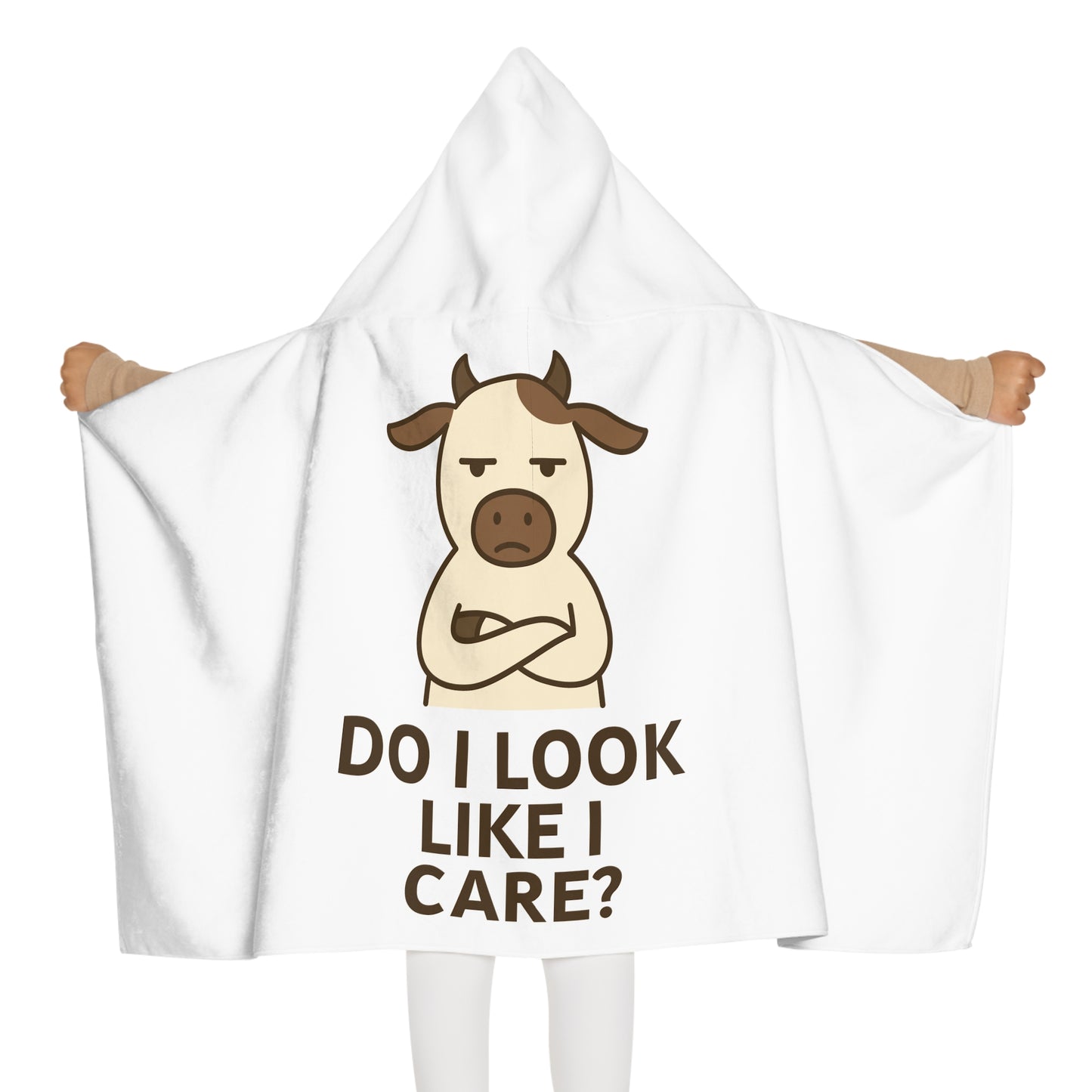 Youth Hooded Towel — Funny Sarcastic Cow "Does It Look Like I Care"