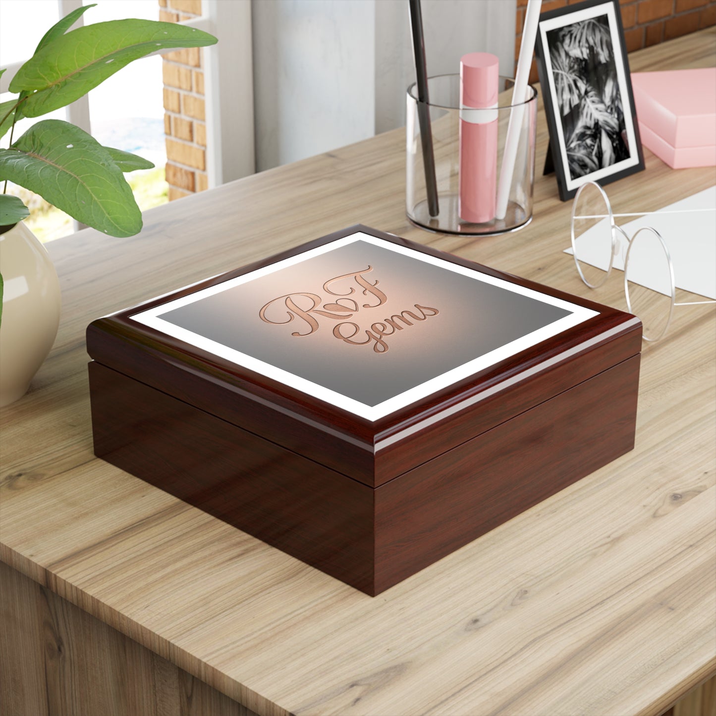 Engraved RF Gems Jewelry Box — Personalized Rose Gold Monogram Keepsake Box