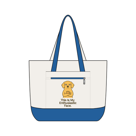 Canvas Tote Bag — "This Is My Enthusiastic Face" Sarcastic Dog Zippered Tote