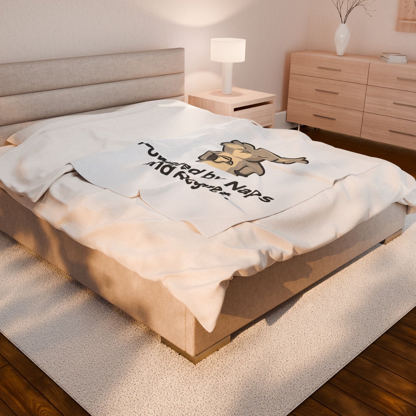 Velveteen Plush Blanket — 'Powered by Naps and Regret' Koala Throw