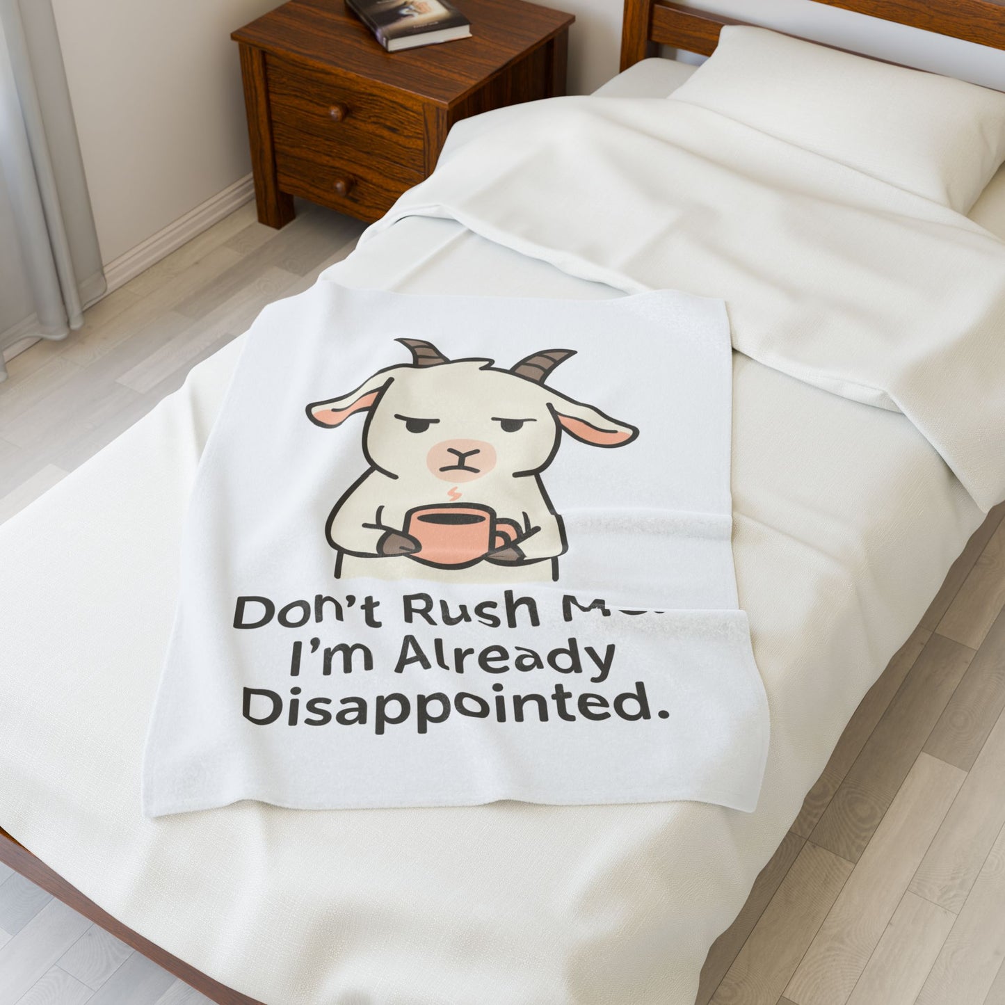 Velveteen Plush Blanket — 'Don't Rush Me, I'm Already Disappointed' Cute Goat Cozy Throw