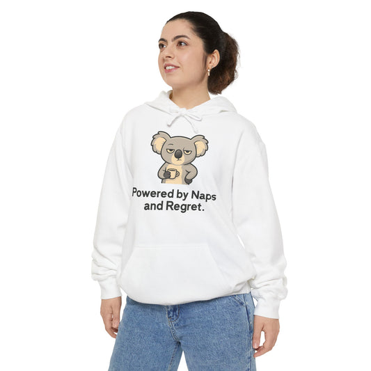 'Powered by Naps and Regret' Cute Koala Graphic Hoodie
