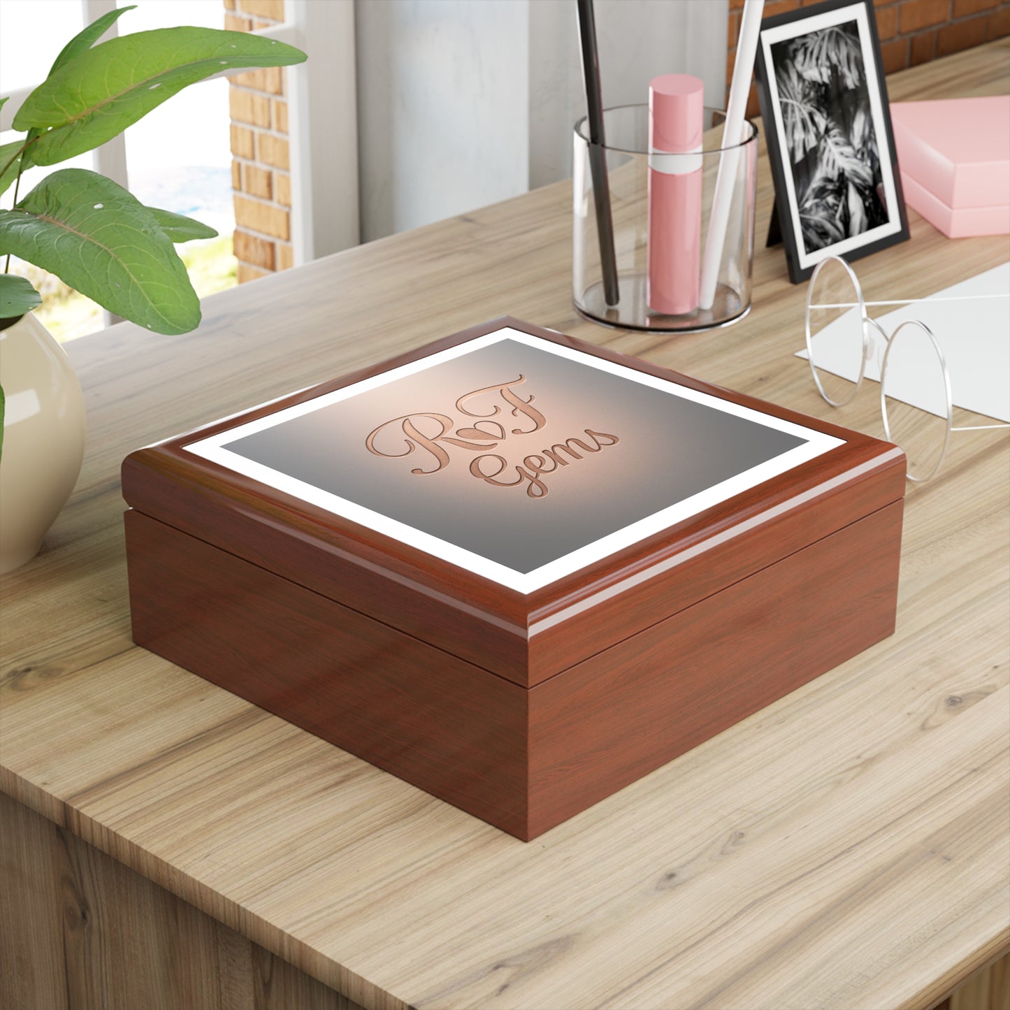 Engraved RF Gems Jewelry Box — Personalized Rose Gold Monogram Keepsake Box