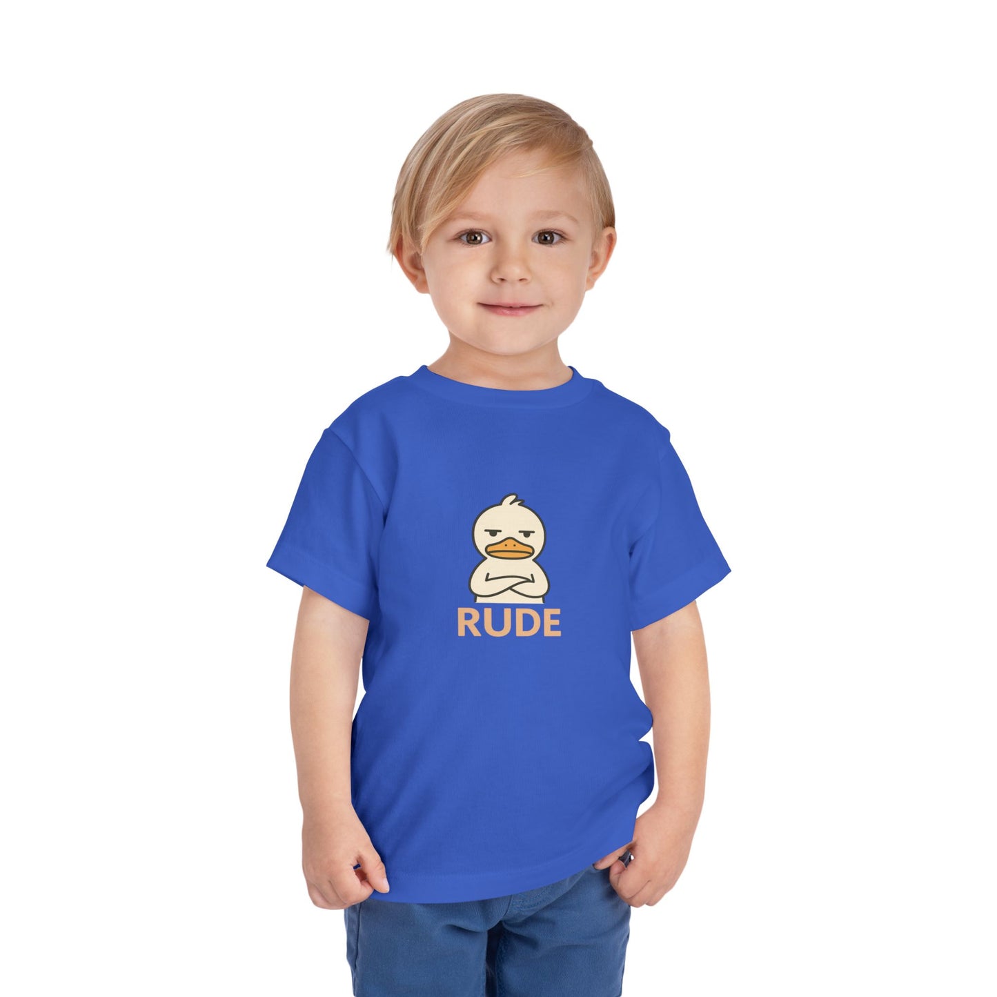 Toddler Tee — "RUDE" Grumpy Duck Kids Shirt (Playful Sarcastic Design)