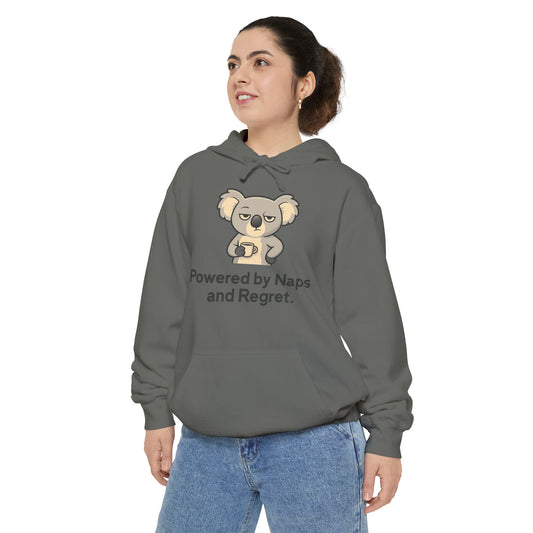 'Powered by Naps and Regret' Cute Koala Graphic Hoodie