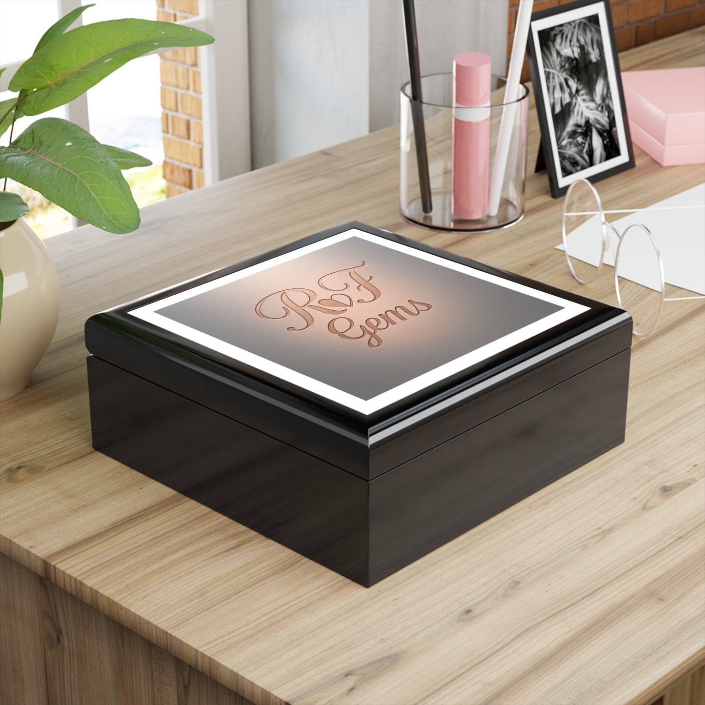 Engraved RF Gems Jewelry Box — Personalized Rose Gold Monogram Keepsake Box