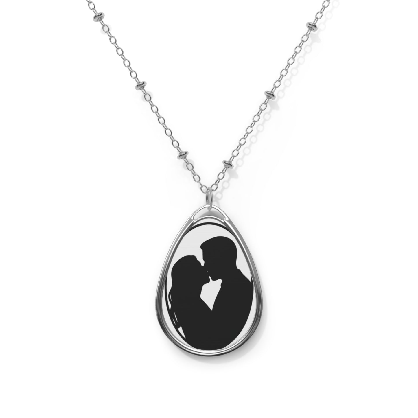 Personalizable Oval Pendant Necklace — Romantic Kissing Couple Design