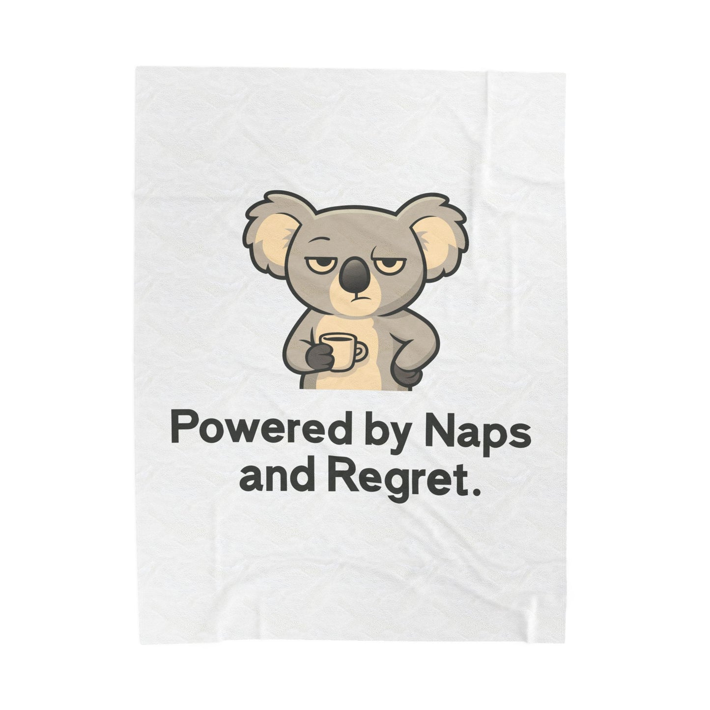 Velveteen Plush Blanket — 'Powered by Naps and Regret' Koala Throw