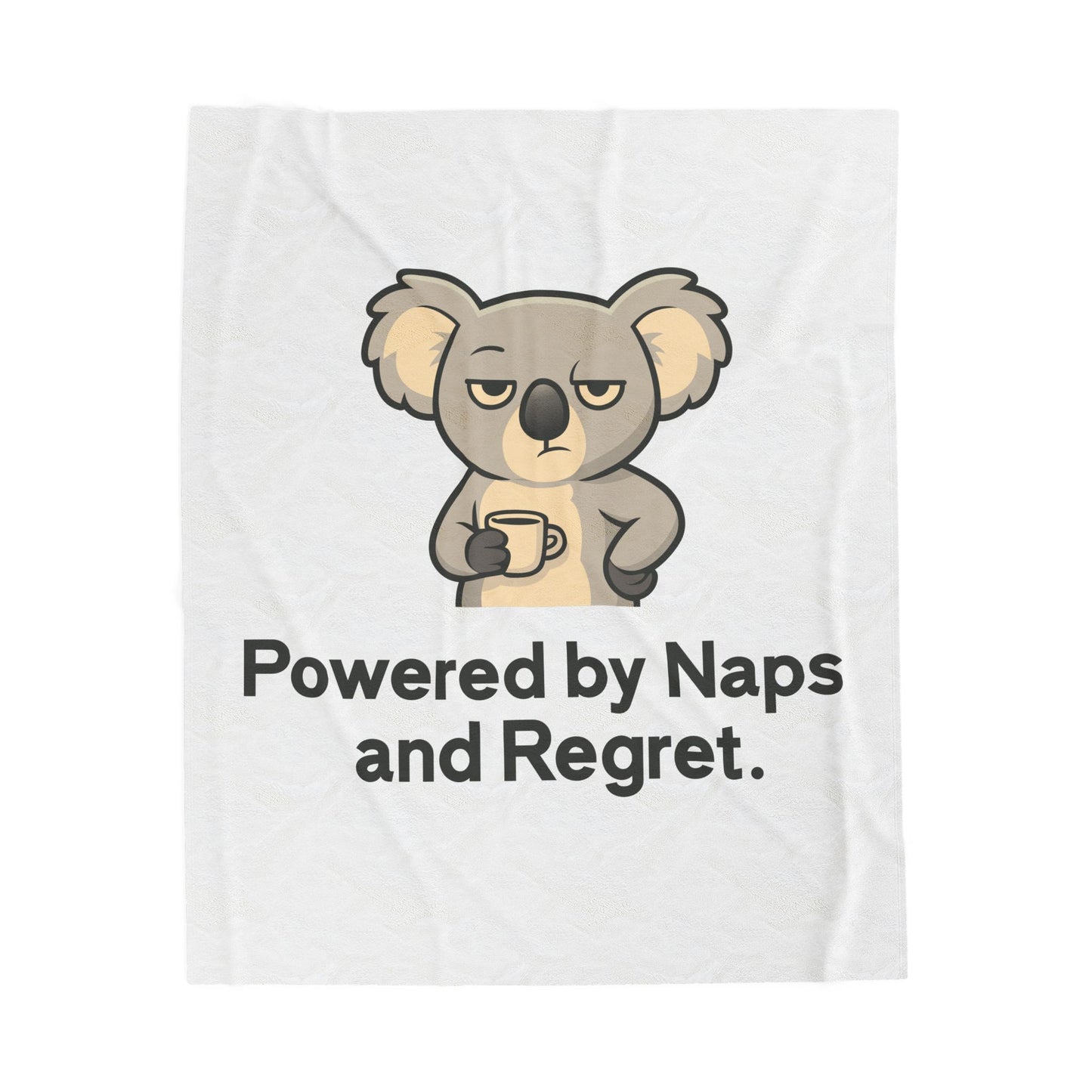 Velveteen Plush Blanket — 'Powered by Naps and Regret' Koala Throw