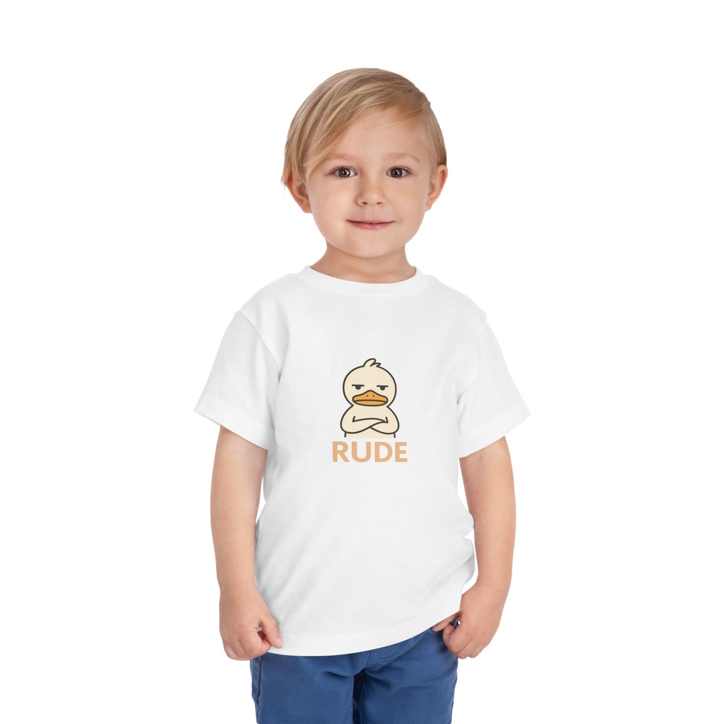 Toddler Tee — "RUDE" Grumpy Duck Kids Shirt (Playful Sarcastic Design)