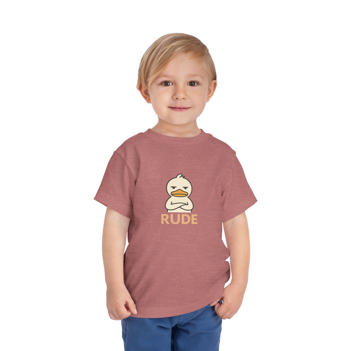 Toddler Tee — "RUDE" Grumpy Duck Kids Shirt (Playful Sarcastic Design)