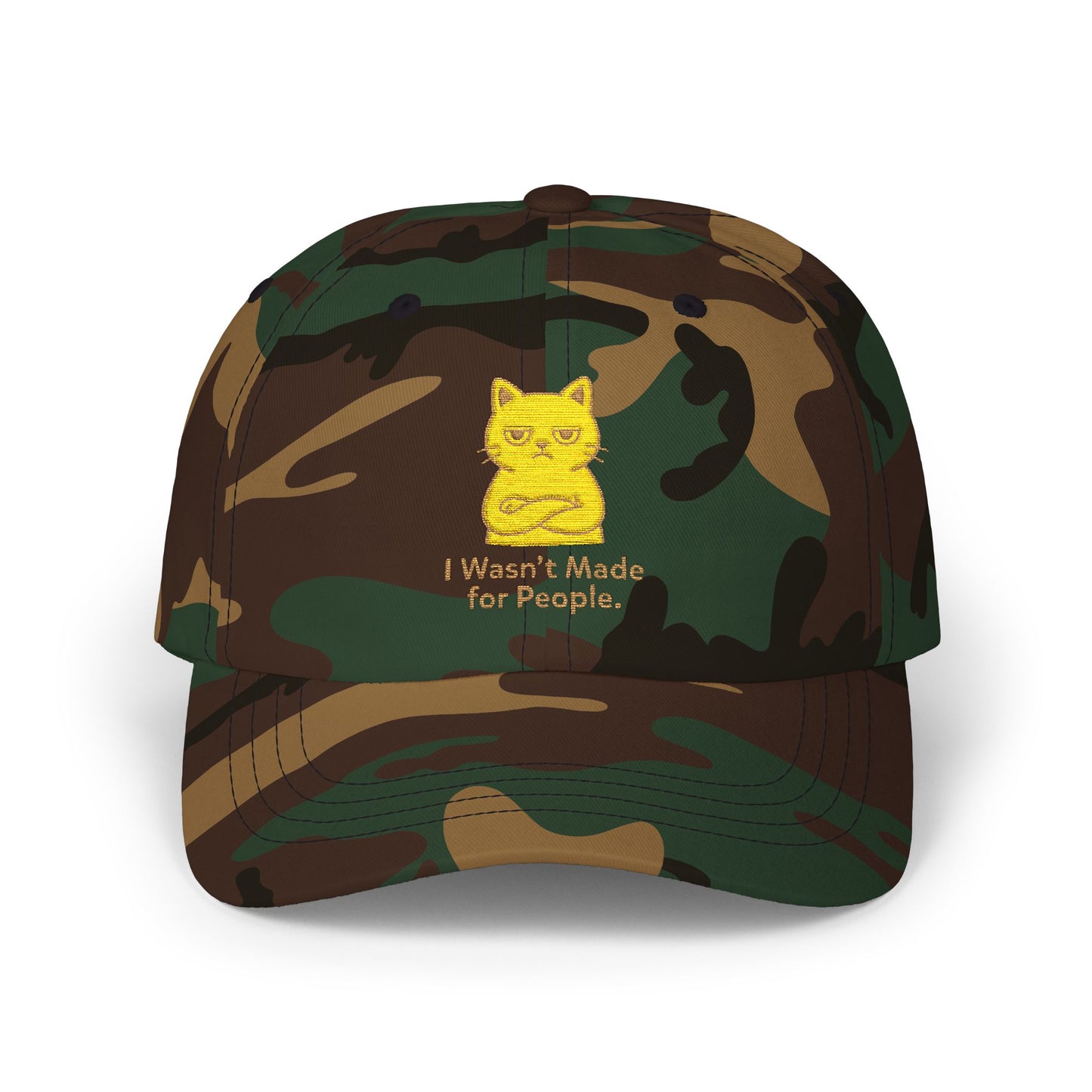 Dad Cap – Cute Yellow Cat Embroidery “I Wasn’t Made For People”
