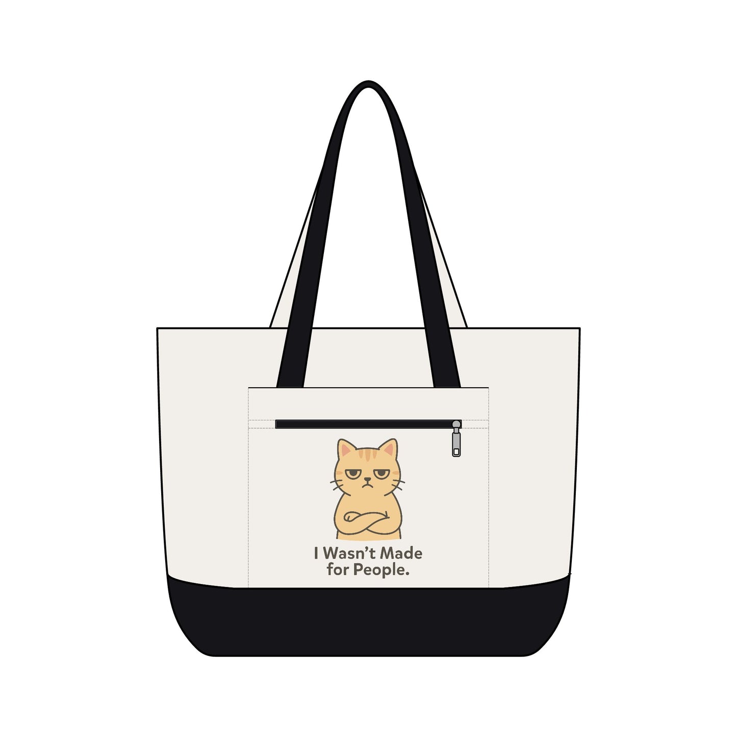 Canvas Tote Bag — 'I Wasn't Made for People' Sarcastic Cat Zippered Tote