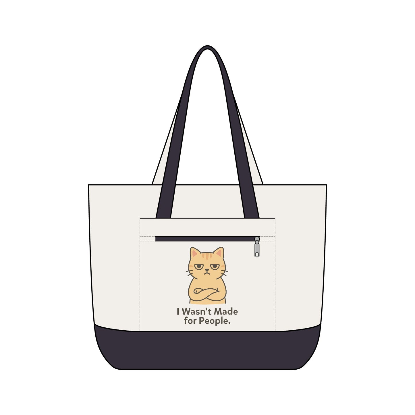 Canvas Tote Bag — 'I Wasn't Made for People' Sarcastic Cat Zippered Tote