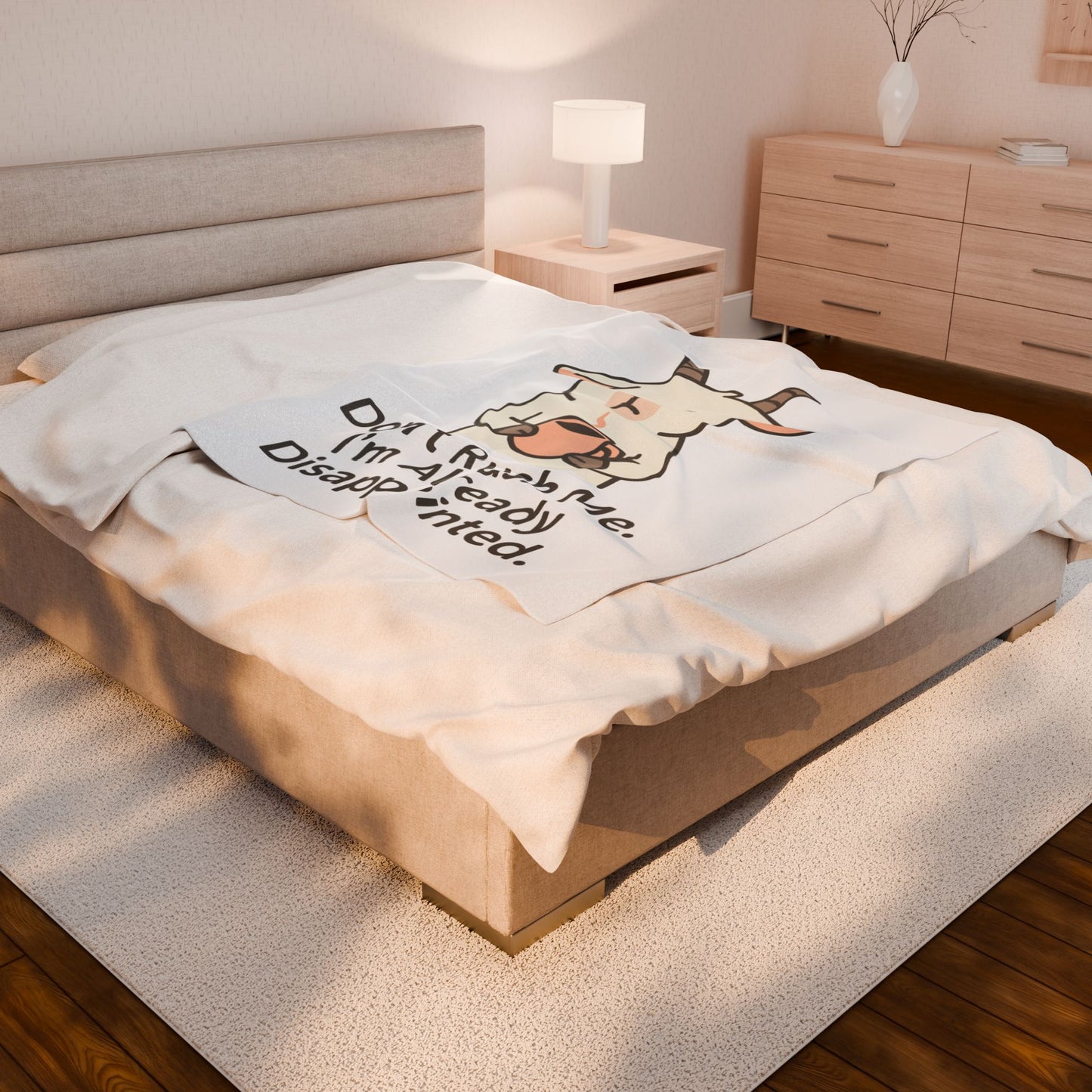 Velveteen Plush Blanket — 'Don't Rush Me, I'm Already Disappointed' Cute Goat Cozy Throw