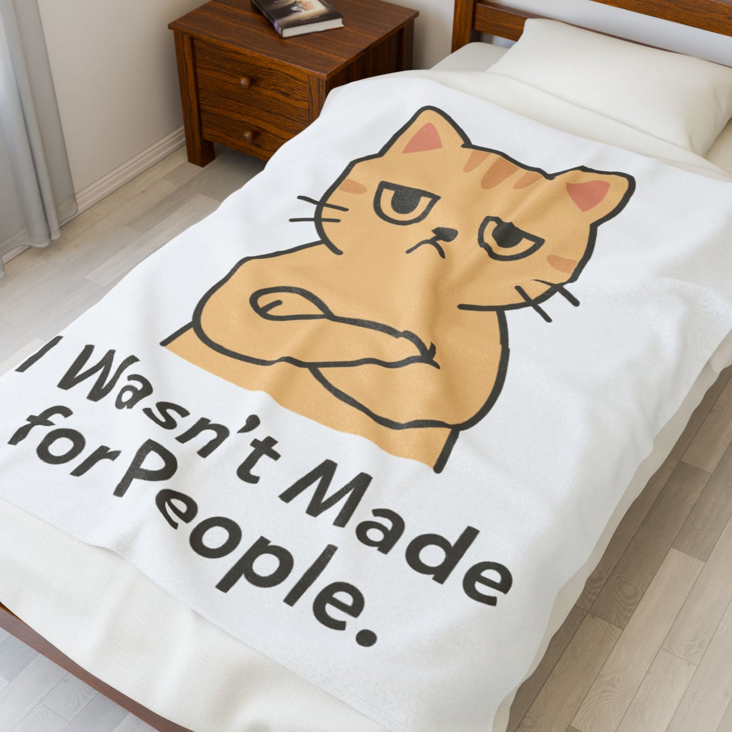 Grumpy Cat Velveteen Plush Blanket – "I Wasn't Made for People" Cozy Throw for Cat Lovers