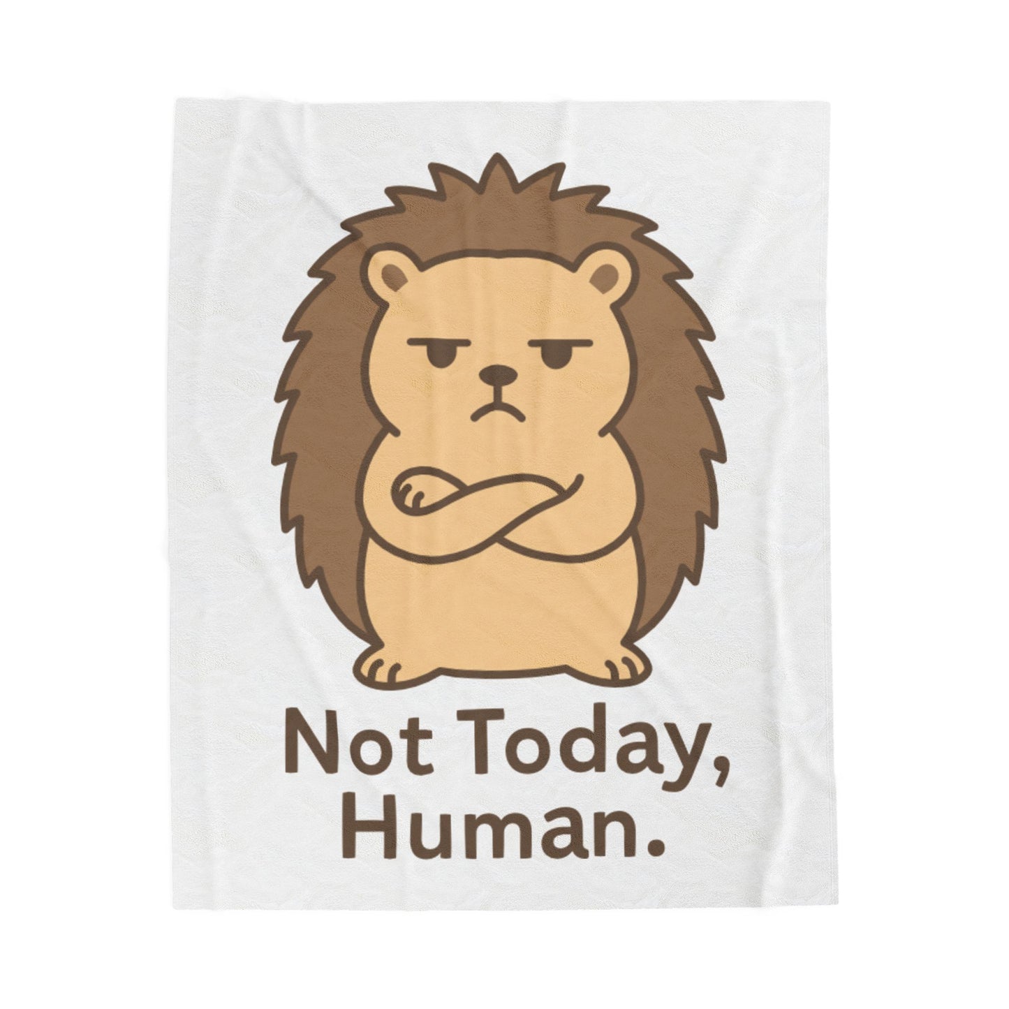 Velveteen Plush Blanket — Cute Grumpy Hedgehog "Not Today, Human." Cozy Throw for Lazy Days, Gifts & Self-Care