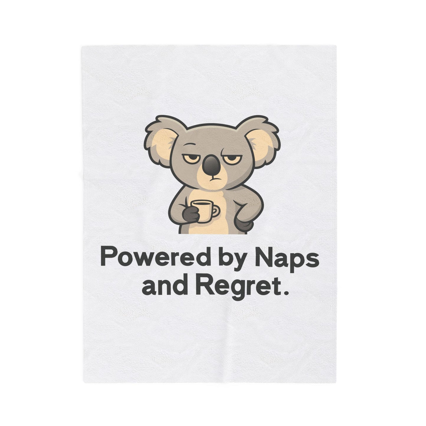 Velveteen Plush Blanket — 'Powered by Naps and Regret' Koala Throw