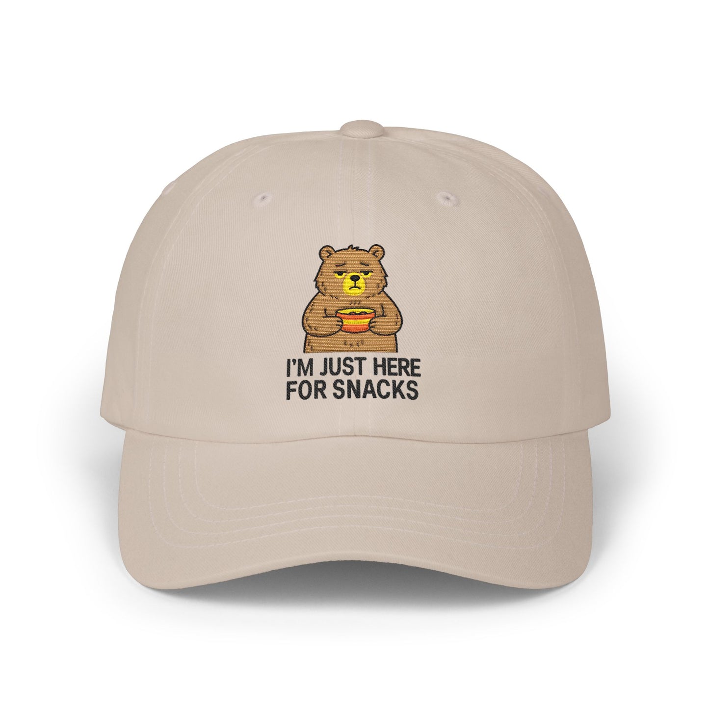 Dad Cap — "I'm Just Here for Snacks" Bear Embroidered Hat