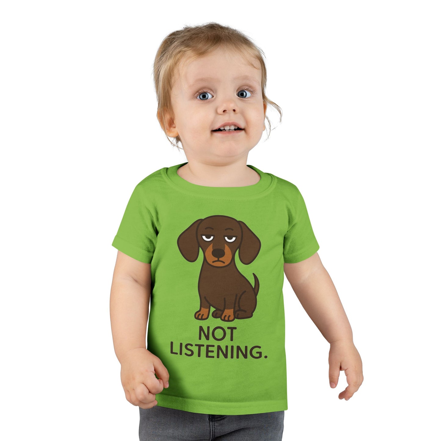Toddler T-Shirt — Cute Dachshund “Not Listening” Graphic Tee (Funny Baby Dog Shirt)