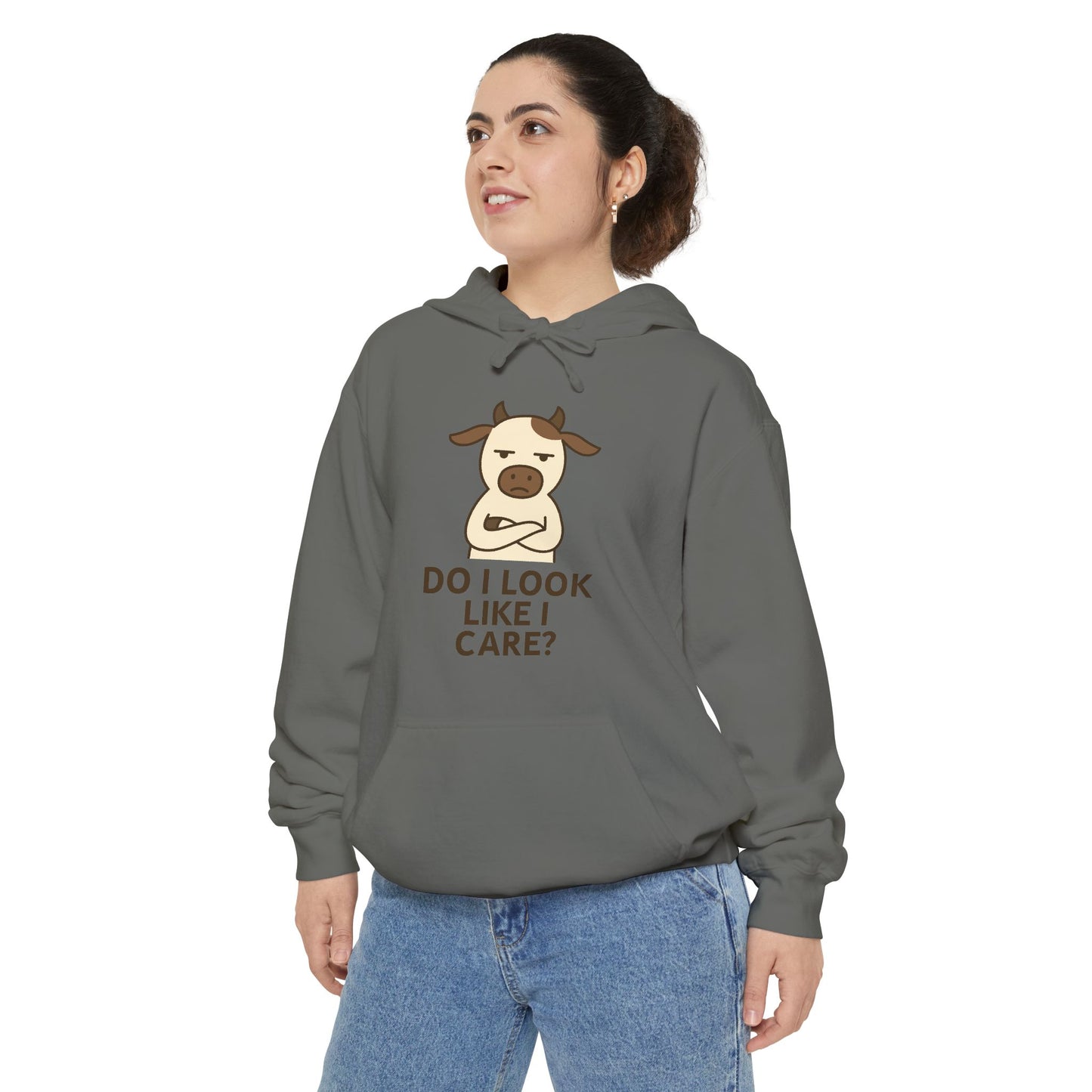 Funny Cow Hoodie — "Do I Look Like I Care" Sarcastic Farm Animal Pullover