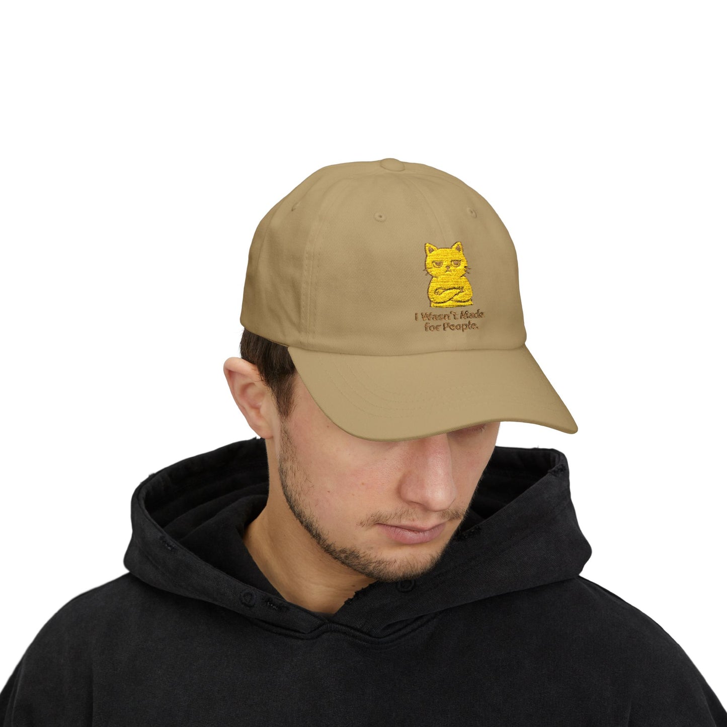 Dad Cap – Cute Yellow Cat Embroidery “I Wasn’t Made For People”
