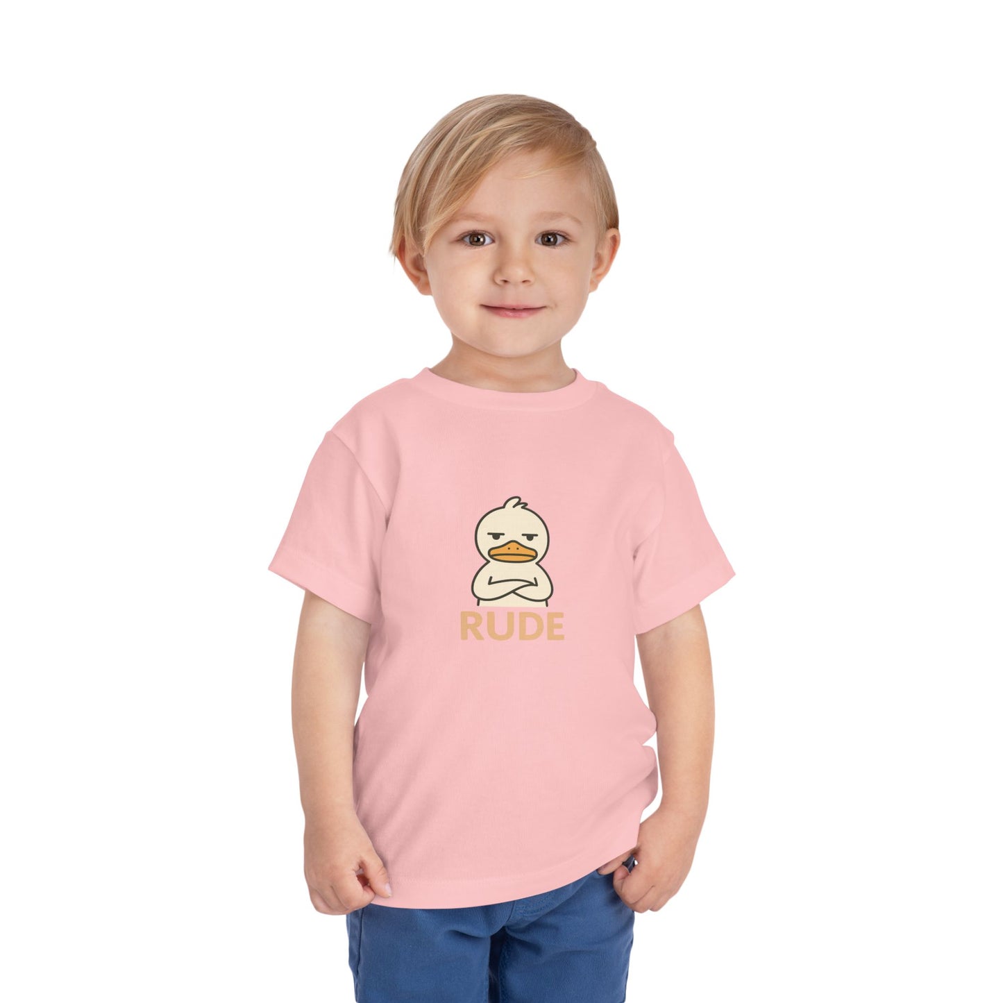 Toddler Tee — "RUDE" Grumpy Duck Kids Shirt (Playful Sarcastic Design)
