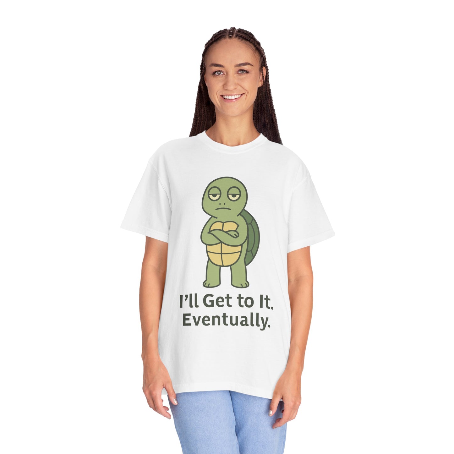 Procrastination Supreme Turtle T-Shirt — Stubborn Turtle with Arms Crossed