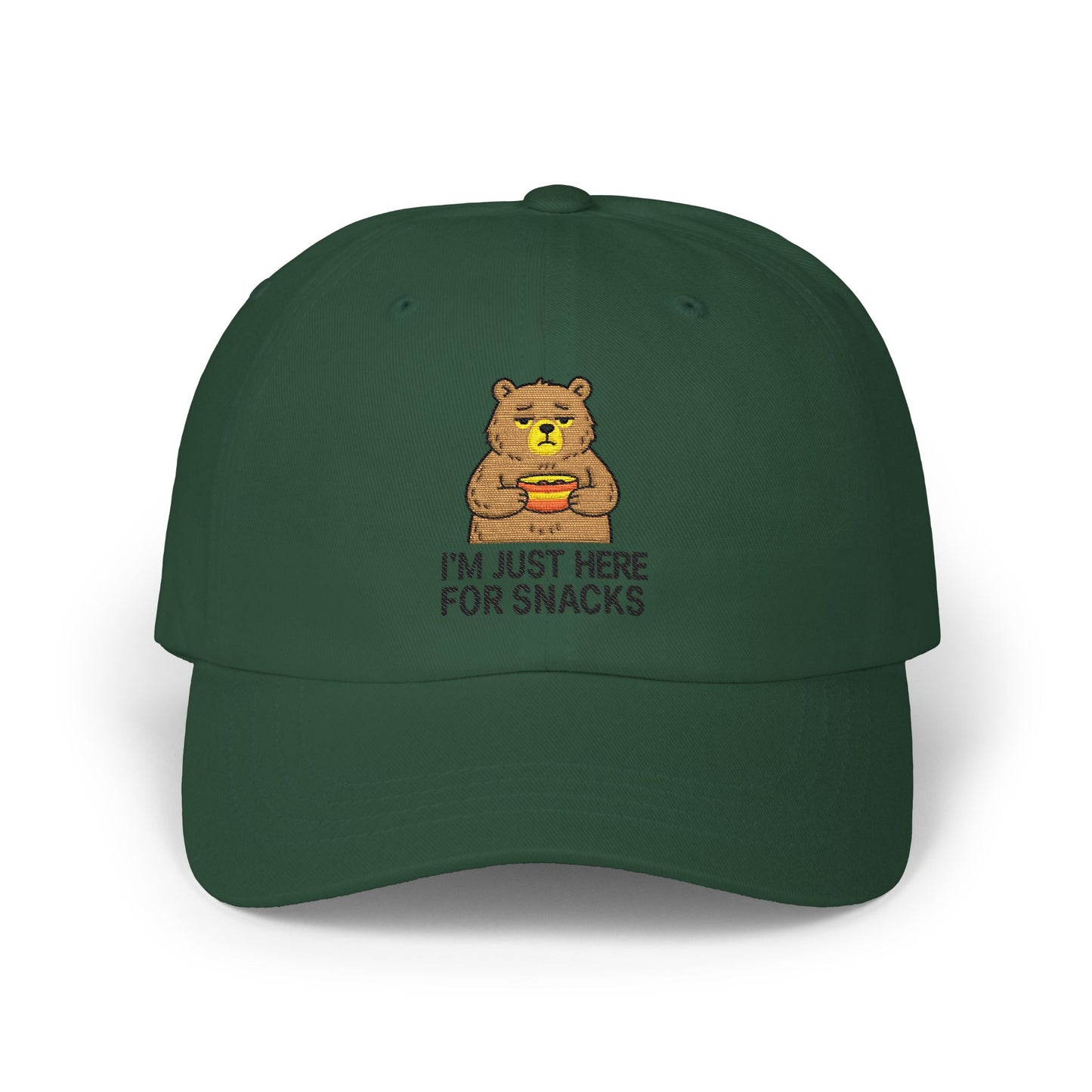 Dad Cap — "I'm Just Here for Snacks" Bear Embroidered Hat