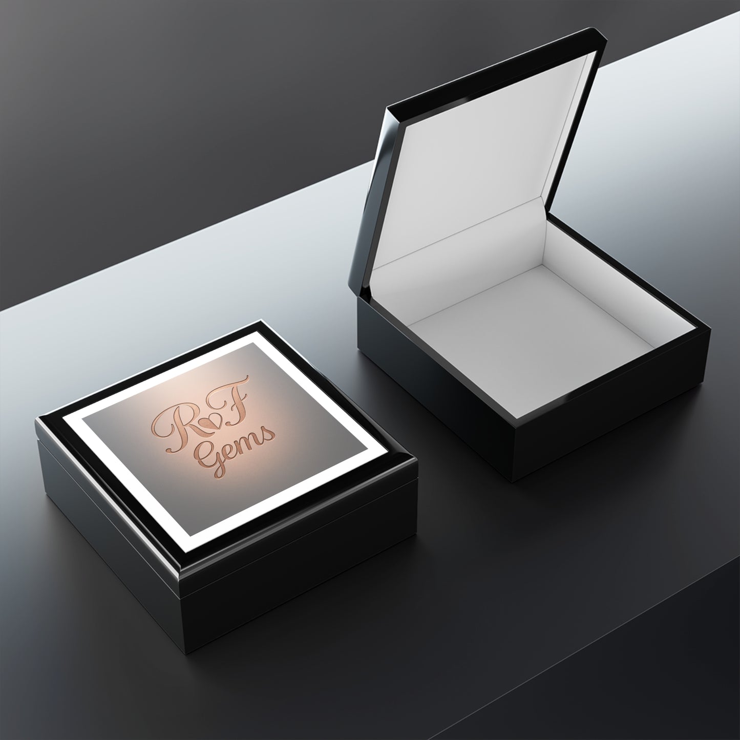 Engraved RF Gems Jewelry Box — Personalized Rose Gold Monogram Keepsake Box