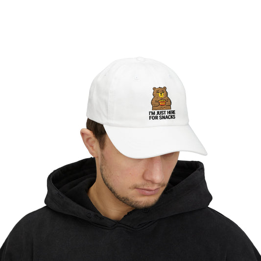 Dad Cap — "I'm Just Here for Snacks" Bear Embroidered Hat
