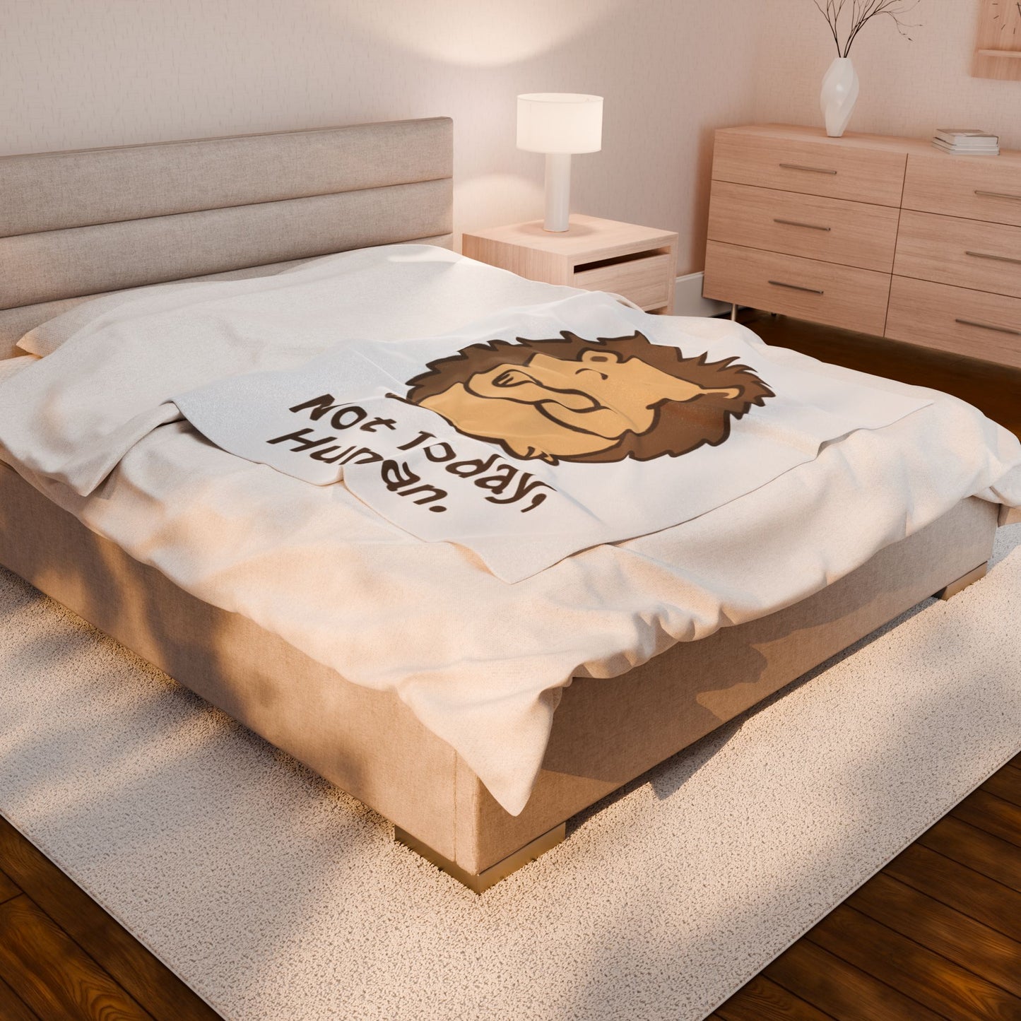 Velveteen Plush Blanket — Cute Grumpy Hedgehog "Not Today, Human." Cozy Throw for Lazy Days, Gifts & Self-Care