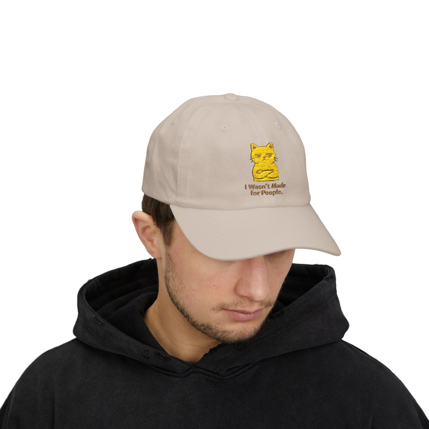 Dad Cap – Cute Yellow Cat Embroidery “I Wasn’t Made For People”