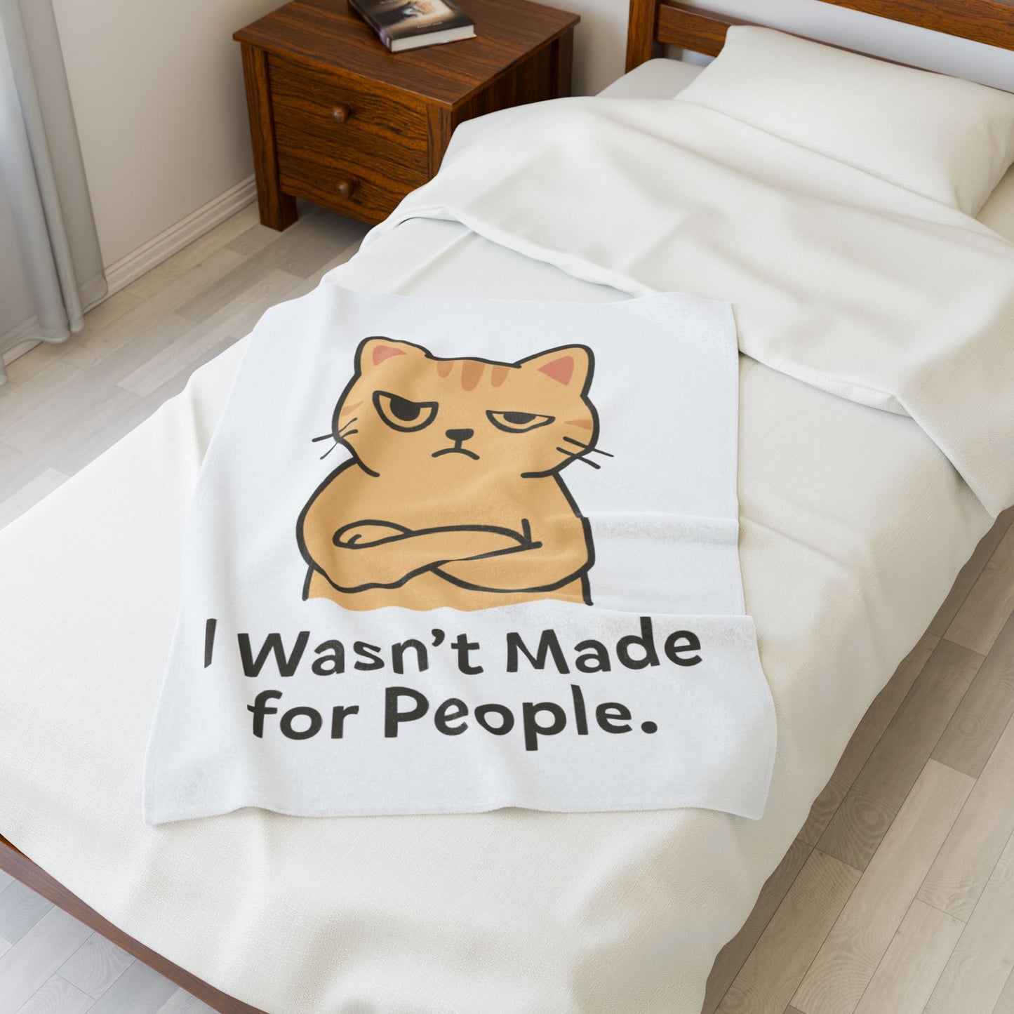 Grumpy Cat Velveteen Plush Blanket – "I Wasn't Made for People" Cozy Throw for Cat Lovers