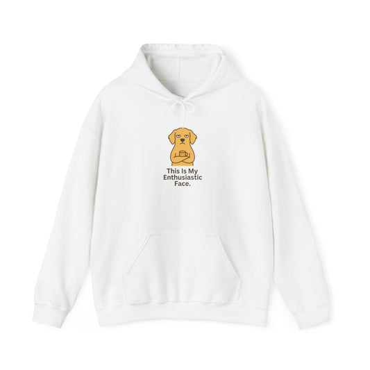 Dog Enthusiast Hoodie — "This Is My Enthusiastic Face" Cute Yellow Pup Sweatshirt