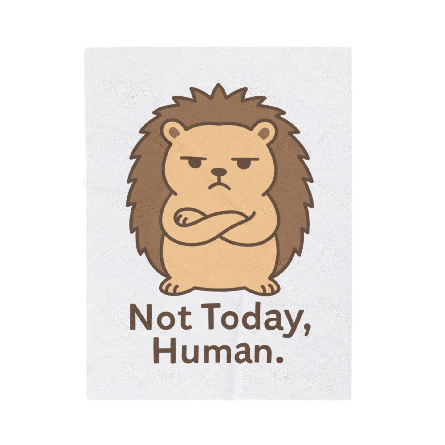 Velveteen Plush Blanket — Cute Grumpy Hedgehog "Not Today, Human." Cozy Throw for Lazy Days, Gifts & Self-Care