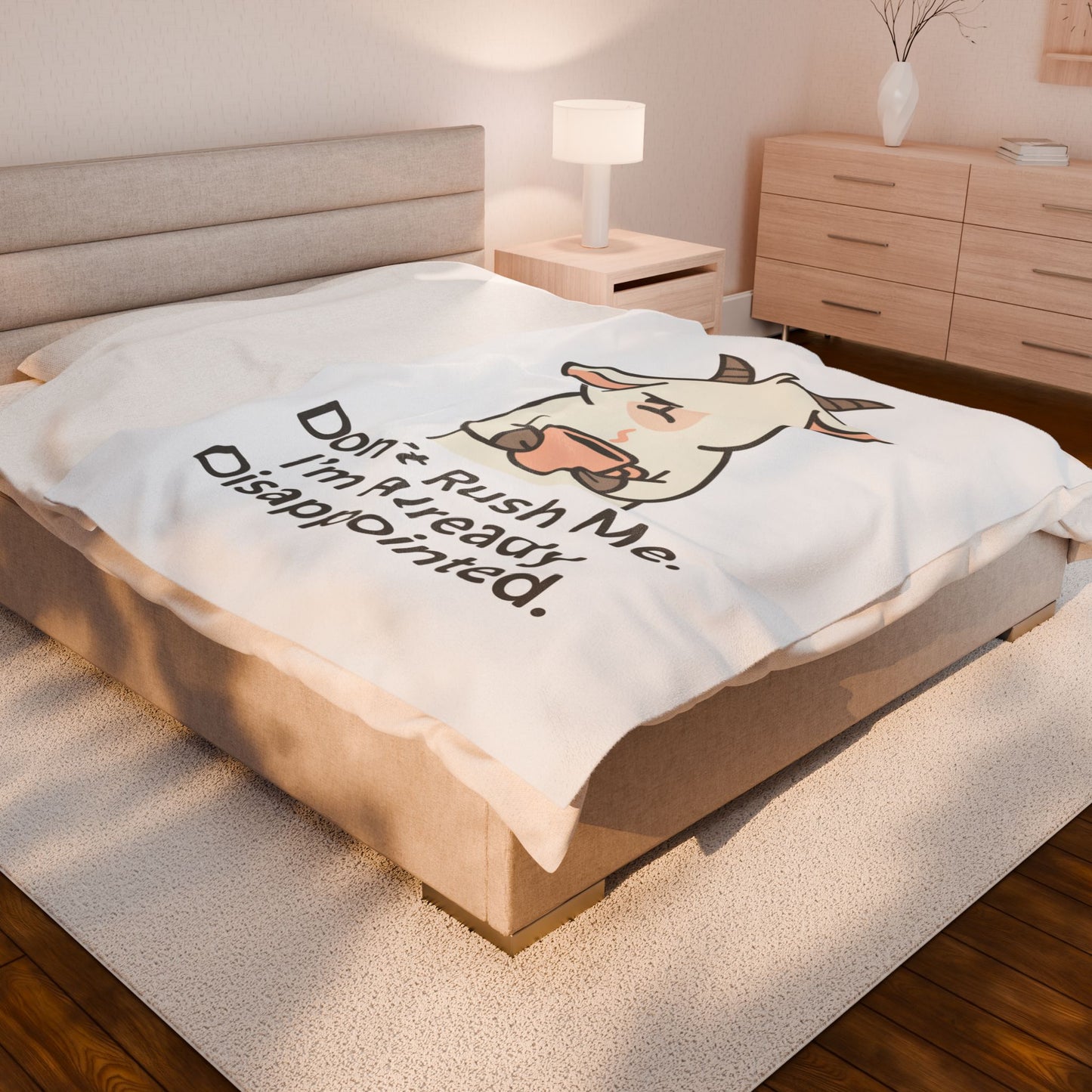 Velveteen Plush Blanket — 'Don't Rush Me, I'm Already Disappointed' Cute Goat Cozy Throw