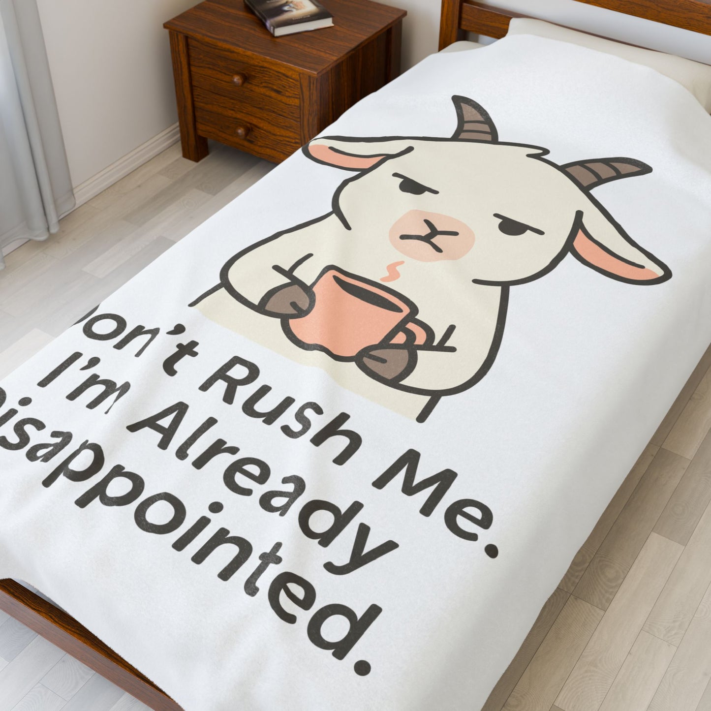Velveteen Plush Blanket — 'Don't Rush Me, I'm Already Disappointed' Cute Goat Cozy Throw