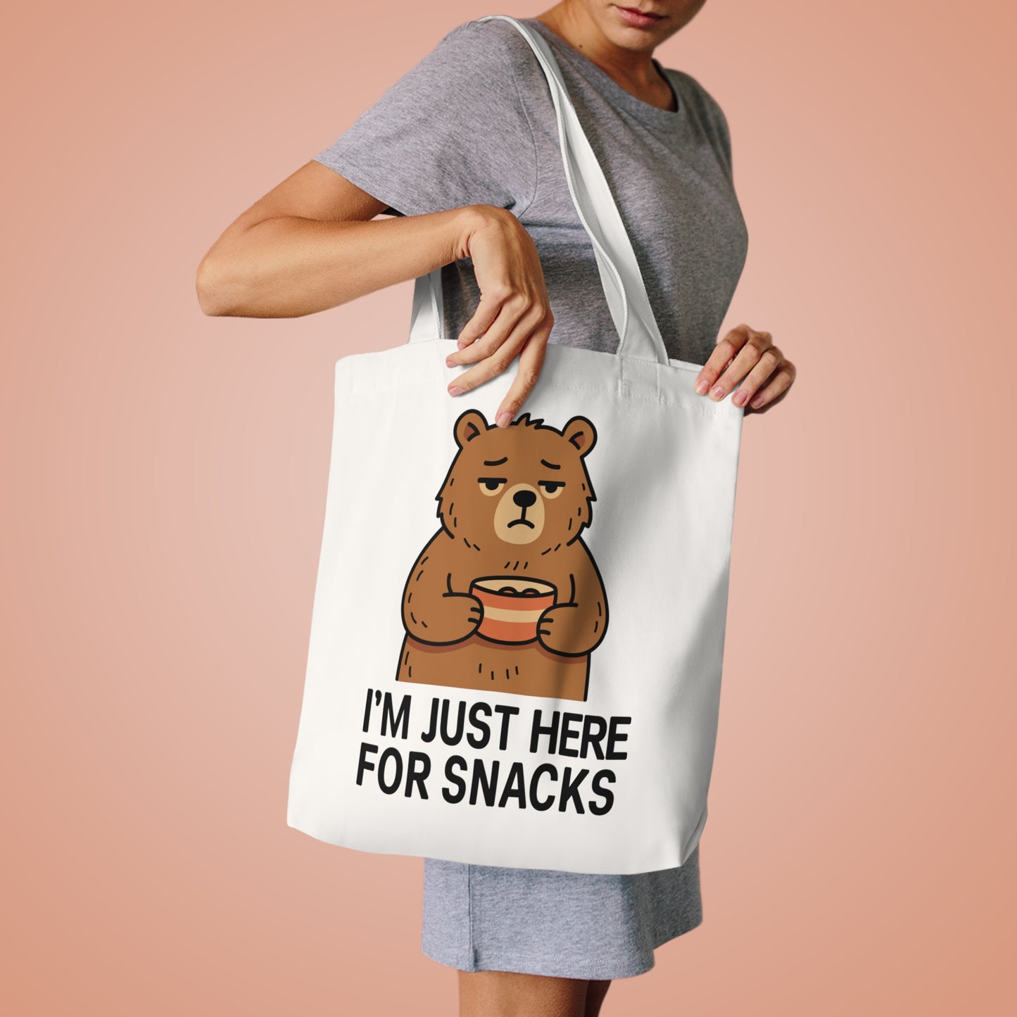 Cute Bear 'I'm Just Here for Snacks' Cotton Tote Bag