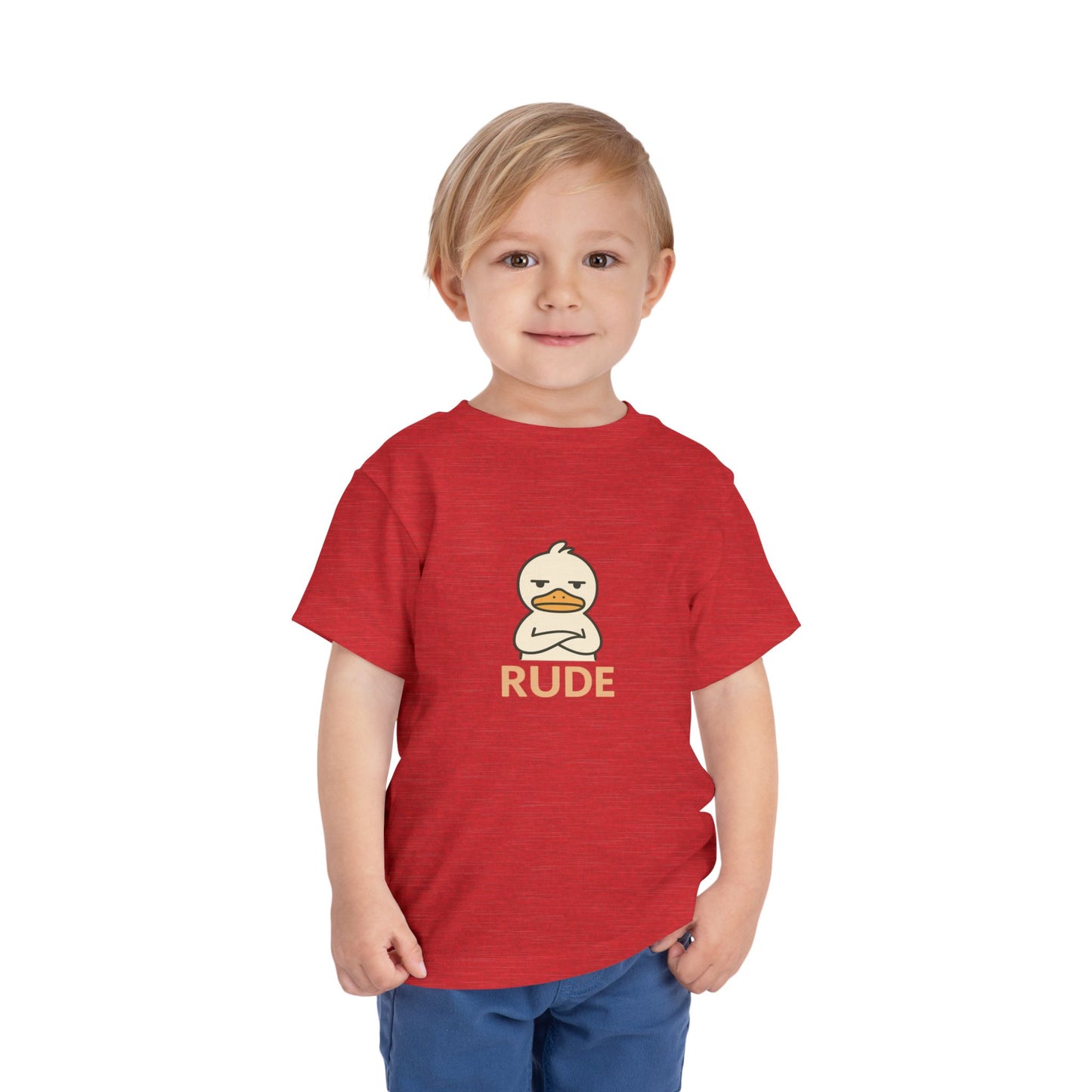 Toddler Tee — "RUDE" Grumpy Duck Kids Shirt (Playful Sarcastic Design)