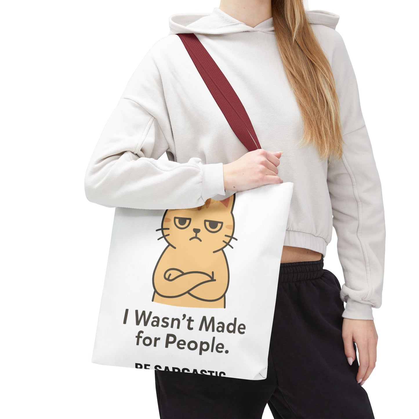Cat Tote Bag — "I Wasn't Made for People" Funny Cat Lover Tote