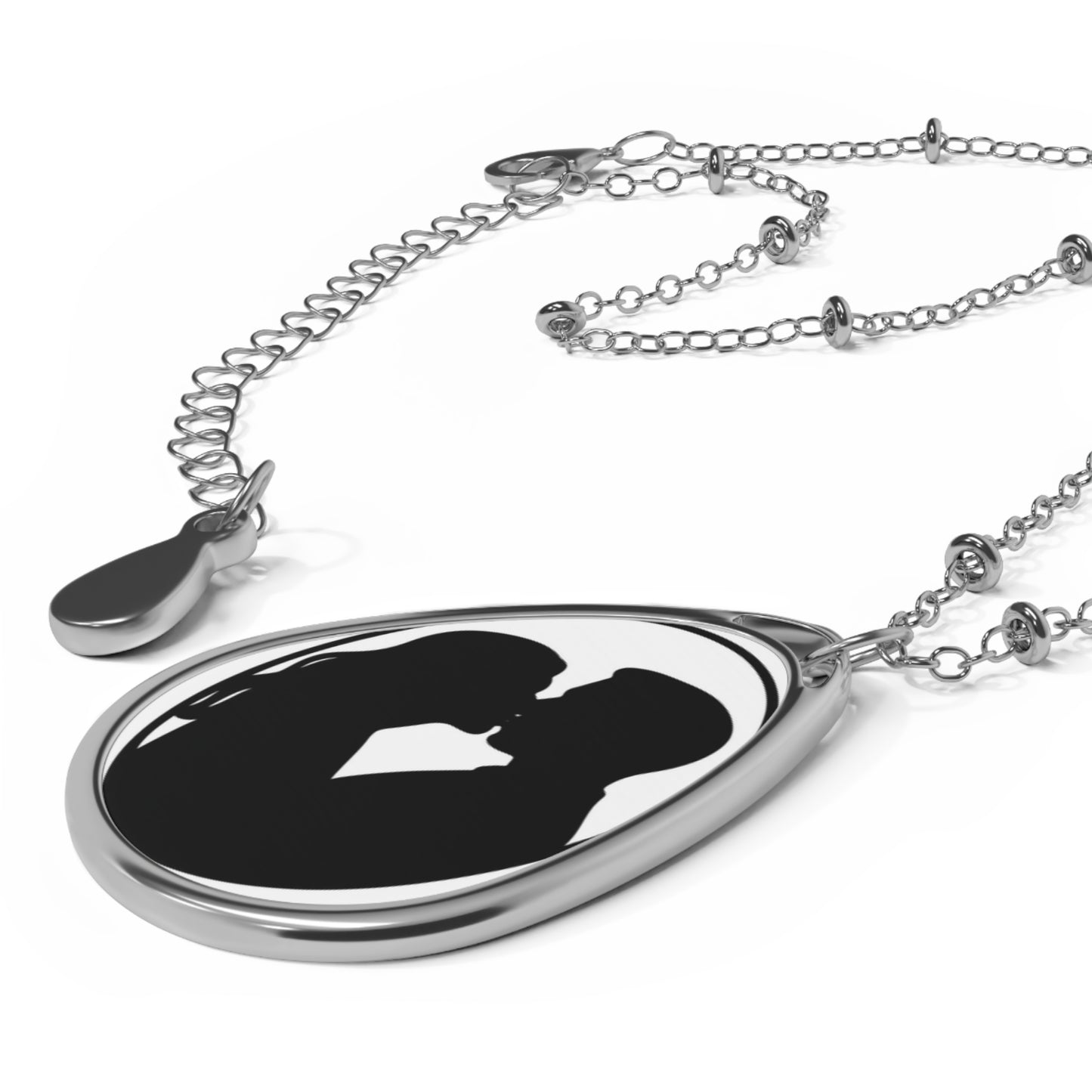 Personalizable Oval Pendant Necklace — Romantic Kissing Couple Design