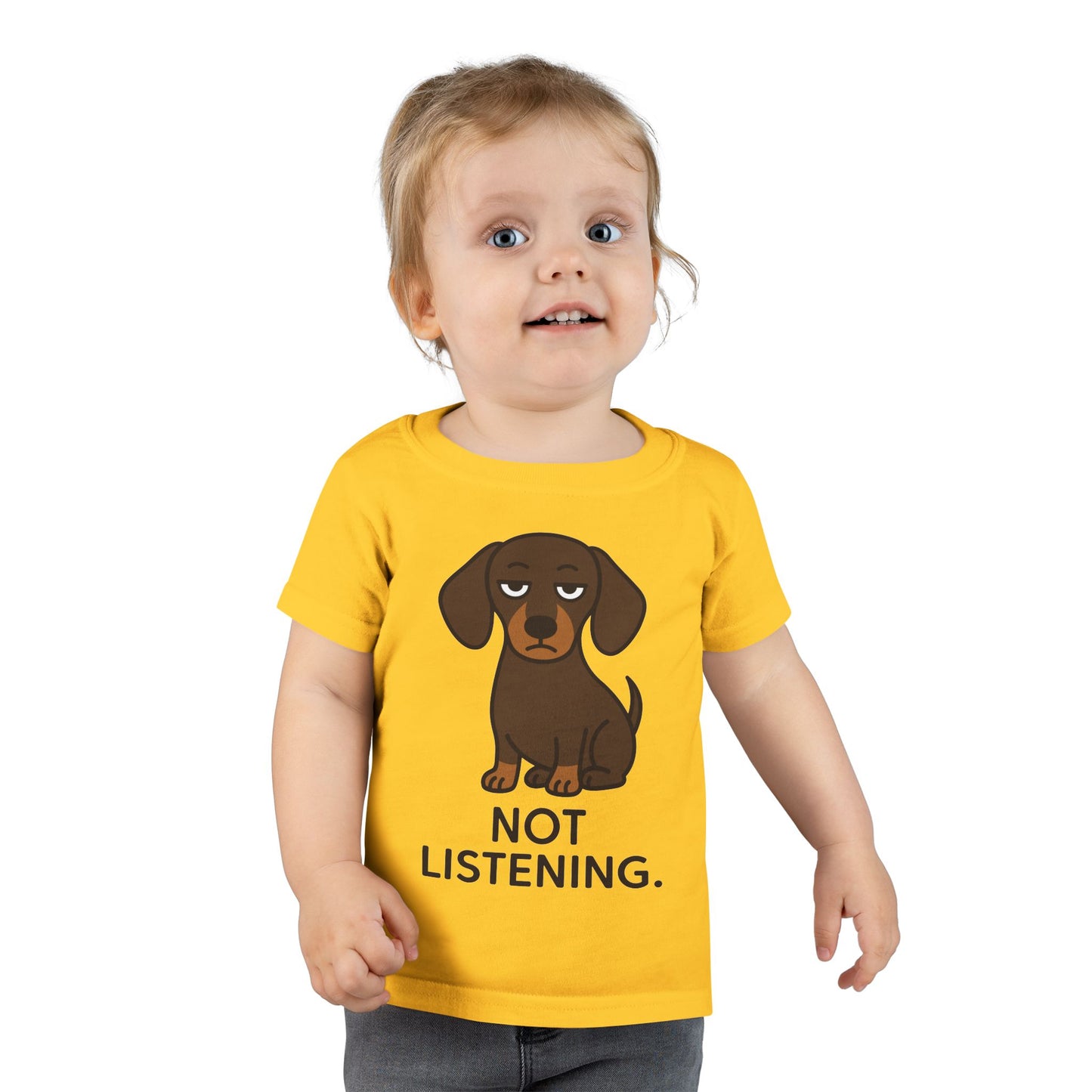 Toddler T-Shirt — Cute Dachshund “Not Listening” Graphic Tee (Funny Baby Dog Shirt)