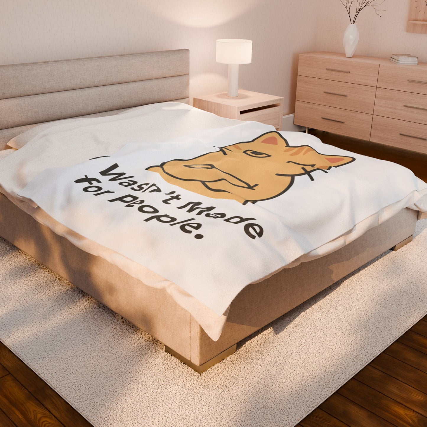 Grumpy Cat Velveteen Plush Blanket – "I Wasn't Made for People" Cozy Throw for Cat Lovers