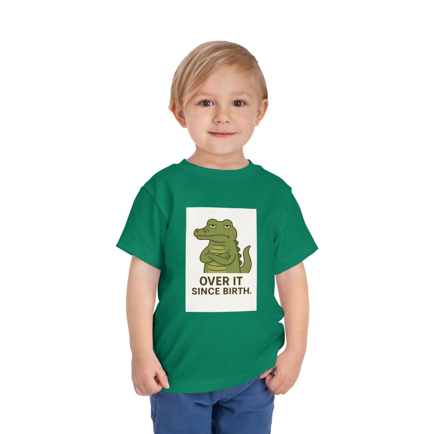 Toddler Tee — "Over It Since Birth" Alligator Graphic